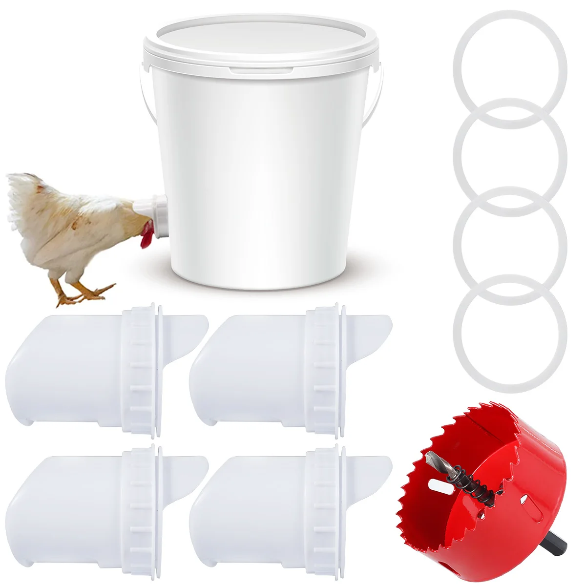 

Автоматическая гравитационная кормушка для цыплят, непромокаемая Съемная кормушка для птиц, 4x порта, силиконовое уплотнение