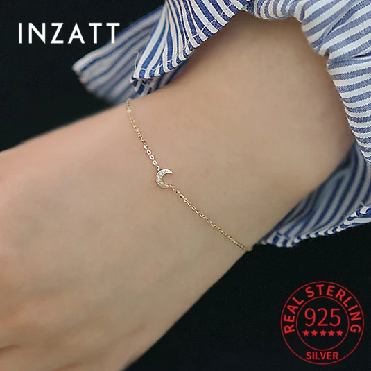 

INZATT Classic Real 925 Sterling Silver 14K Gold Zircon Moon Charm Bracelet For Women Trendy Fine Jewelry Minimalist Bijoux