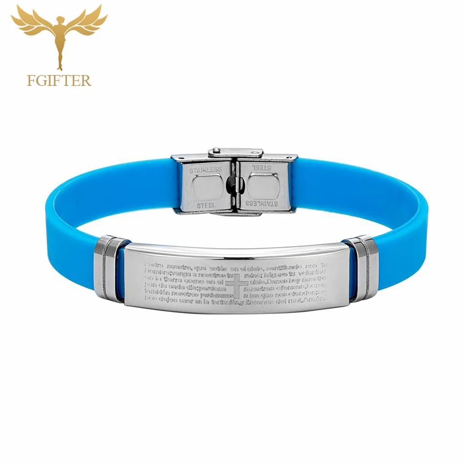 Нержавеющая сталь Библия Молитва Крест Браслет Христианские украшения Белый