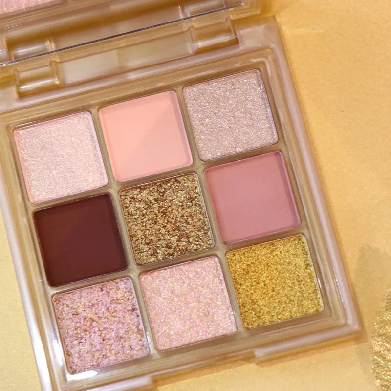 Палетка теней для век цвета шампанского 9 цветов блестящая перламутровая тарелка