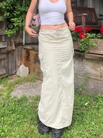 weiyao drawstring low waist casual long skirts womens pockets streetwear cargo skirt stitching chic design vacation outfits 2022