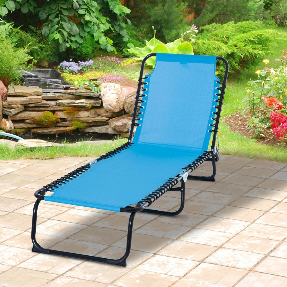 

Beach Chairs Folding Chaise Lounge Chair Portable Lightweight Reclining Garden, Light Blue with 4-Position Adjustable Backrest