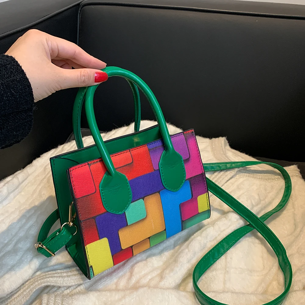 

Fashion Geometric Colorful Women Shoulder Bag Leather Square Handbags Messenger Crossbody Bags Female Satchels Tote