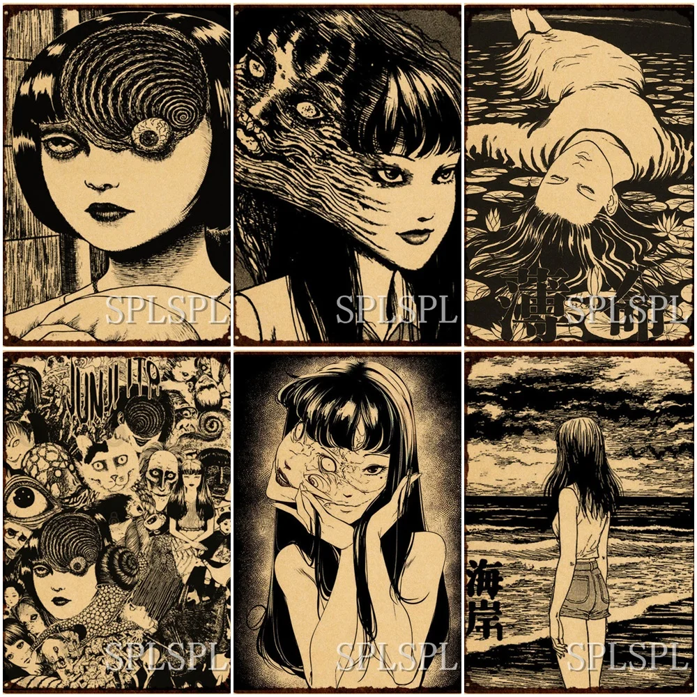 

Japanese Anime Junji Ito Metal Tin Sign Kawakami Tomie Vintage Print Metal Poster Horror Decor Sign Plates Pub Bar Metal Plaques