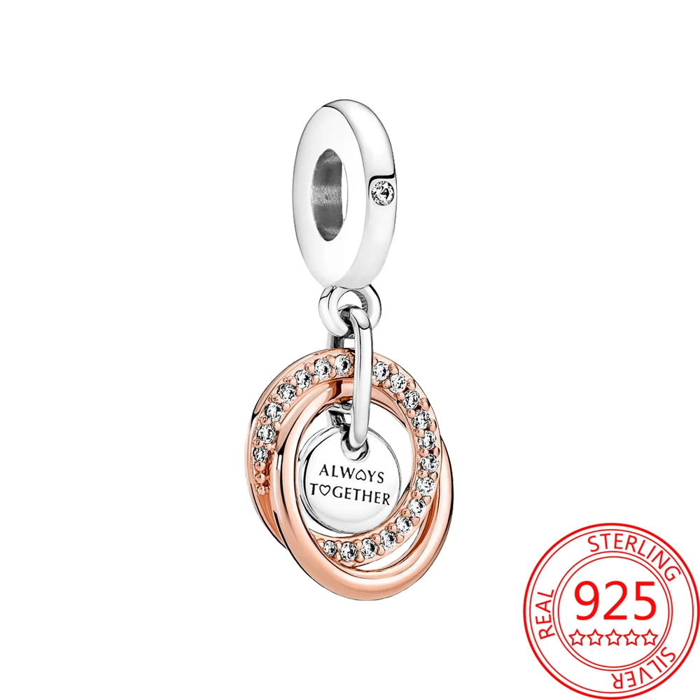 

New Family Always Encircled Dangle Charm 925 Sterling Silver Beads Fit Original Bracelet for Women Pendant Jewelry Gift