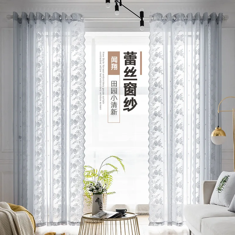 

Curtains for Living Room Dining Bedroom Korean Lace Pastoral Fresh Pure Color Translucent Embroidered Balcony Windows Door