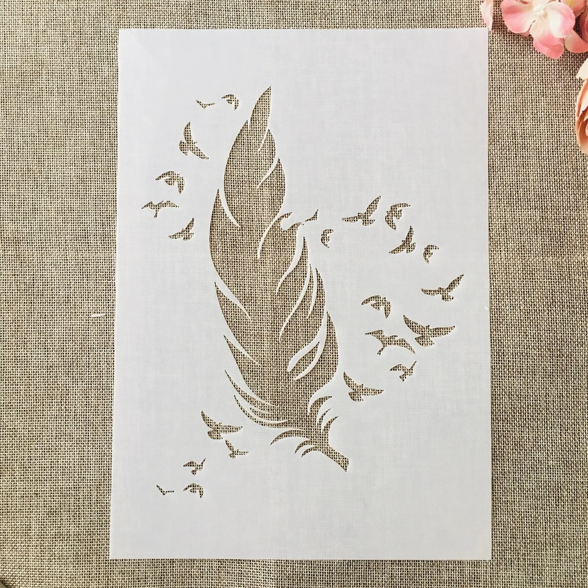 

A4 29*21cm Big Feather and Birds DIY Layering Stencils Wall Painting Scrapbook Coloring Embossing Album Decorative Template