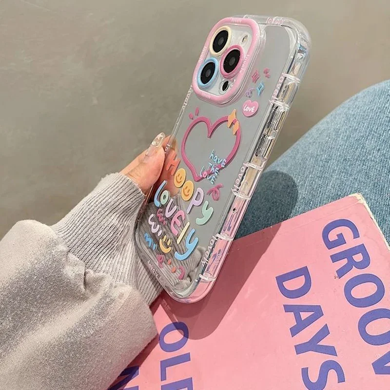 Зеркальный чехол для телефона с воздушной подушкой Hot Love Heart iPhone 16 15 14 13 Pro Max 12 mini 11 X