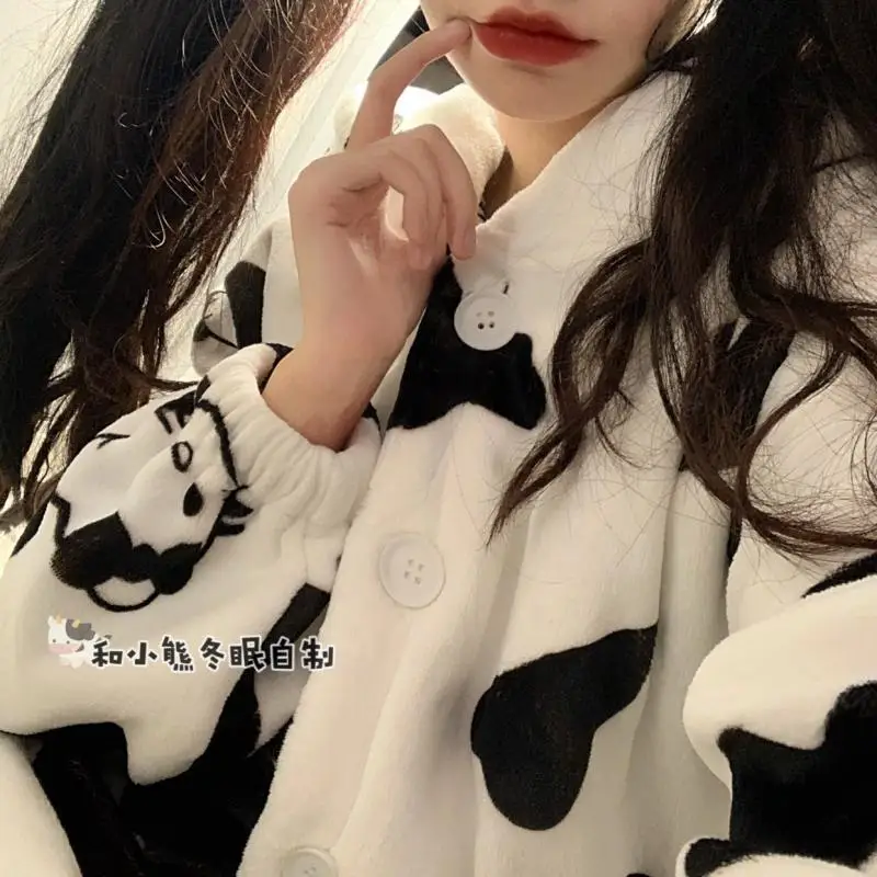 

Милые аниме котята черно-белые домашняя одежда для коров уличная Теплая Флисовая пижама одежда для пар необычный подарок на день рождения