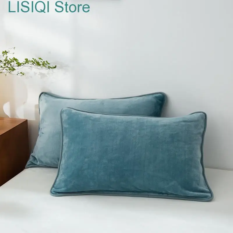 

Winter Green Pillowcase 48*74cm Crystal Velvet Flannel Fleece Pillow Cover Soft Warm Solid Grey Blue Pink Home Bedding