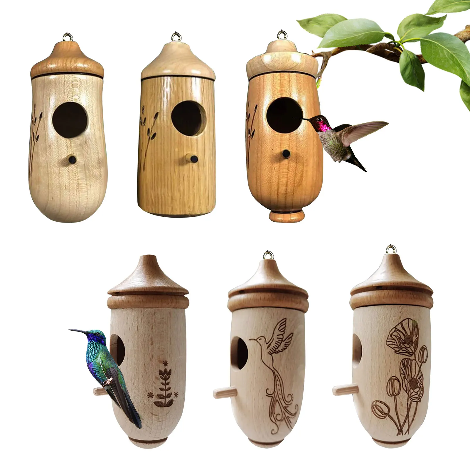 

Decorative Woodcraft Arts Small Birds House Hanging Bird Nest For Balcony Garden Yard Natural Wooden Hummingbird Nesting House