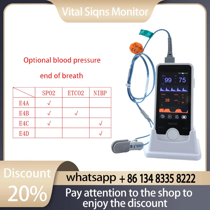 

4-дюймовый сенсорный экран для человеческого использования, портативный монитор Spo2 PR, дополнительный монитор NIBP CO2, монитор жизненно важных признаков