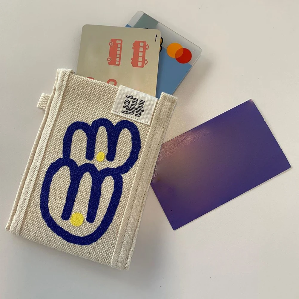 

Cute Canvas Bank ID Card Holder Floral Apple Double Layers Photo Business Credit Card Badge Protector Bus Card Cover Mini Purse