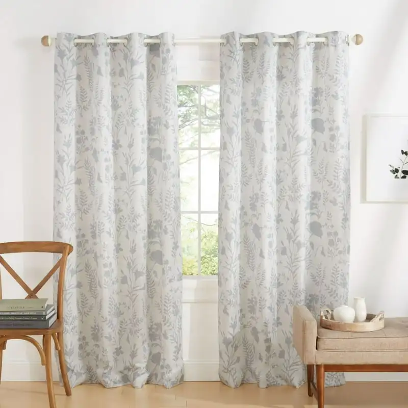 

Floral Light Filtering Grommet Top Curtain Panel Pair, 54"x84", Light Grey, Set of 2