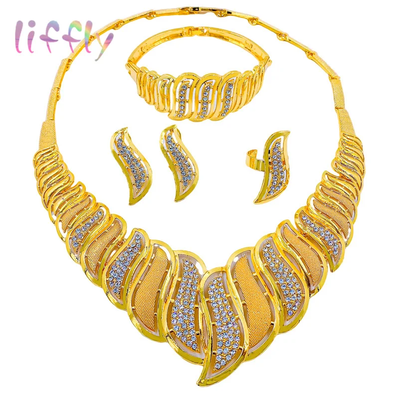 

Bridal Jewelry Sets Dubai Bracelet Gift Charm Womens Necklace Classic Crystal Fashion Earrings Wedding Accessories