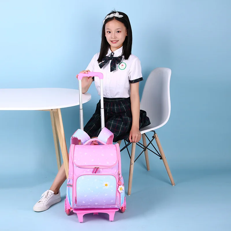 2022 Trolley Grils Kids backpack school Backpack Removable Children School Bags with Wheel book bag princess Schoolbags kids