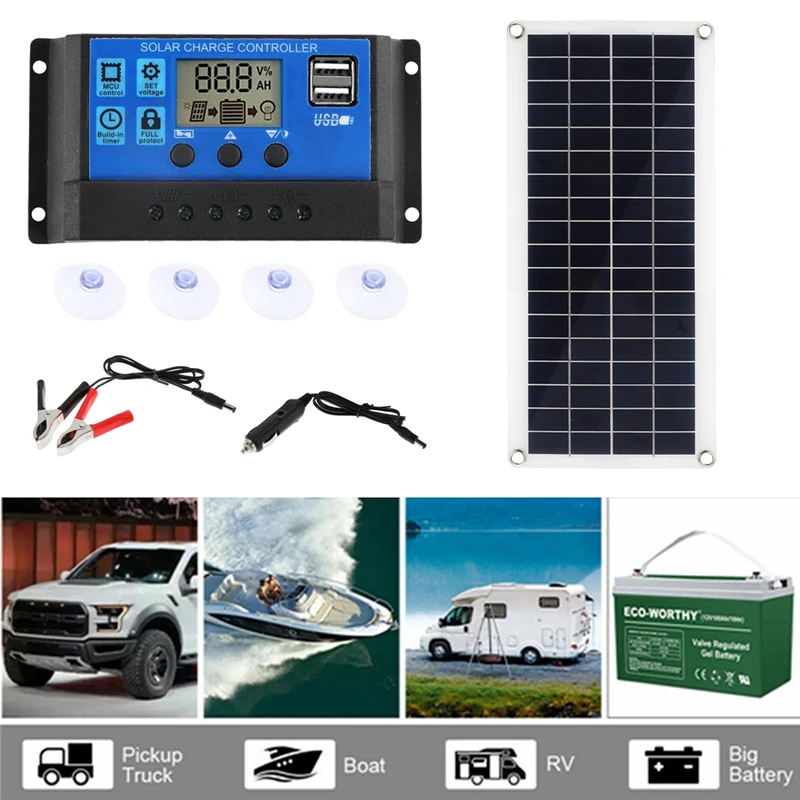 300W Solar Panel Kit 12V USB charging Cell Board Controller Portable Waterproof Cells for Phone RV Car MP3 PAD | Электроника