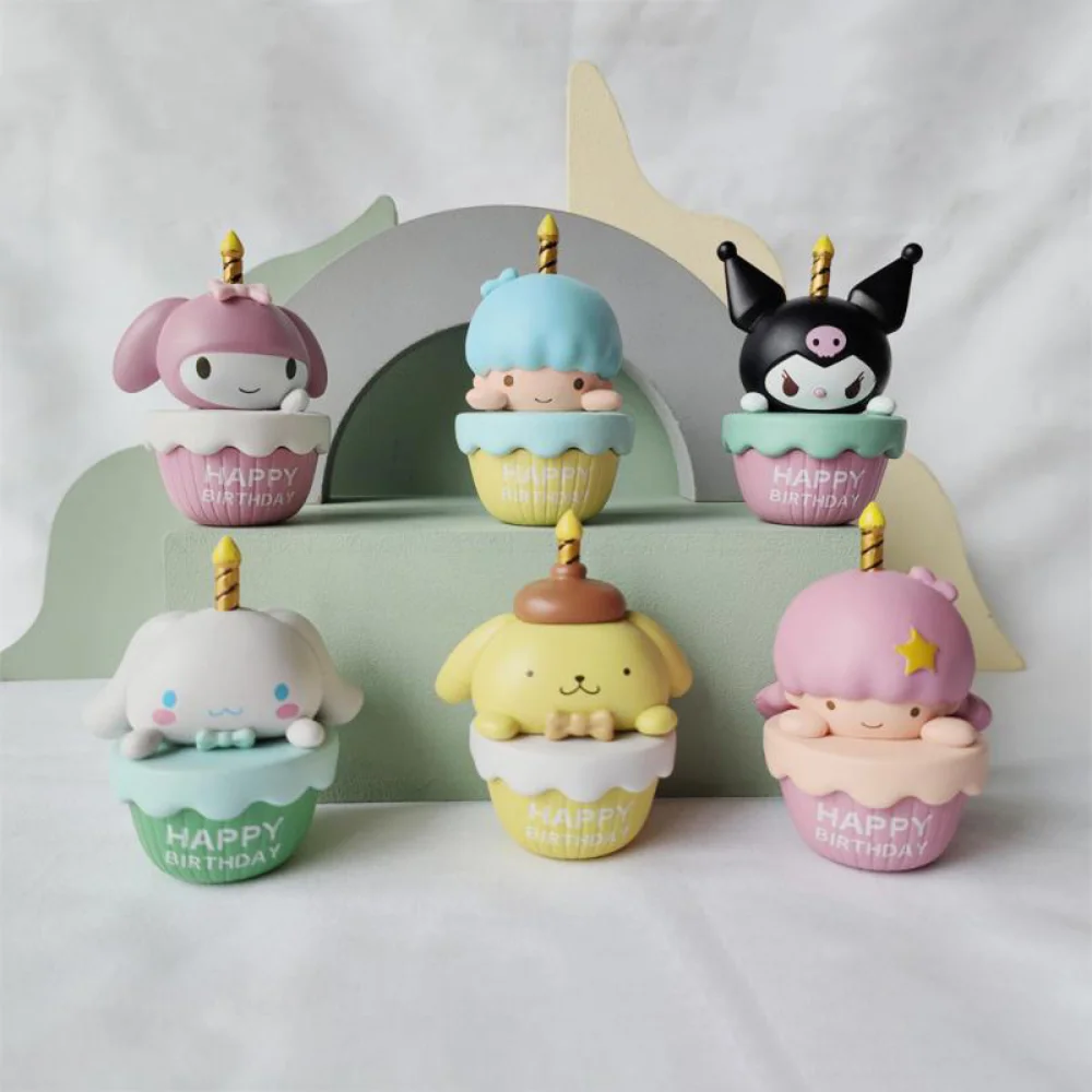 

Sanrio Birthday Cake Present Festival Decorative Ornament Kuromi Melody Cinnamoroll Kawaii Anime Figure Cartoon Model Cute Toys