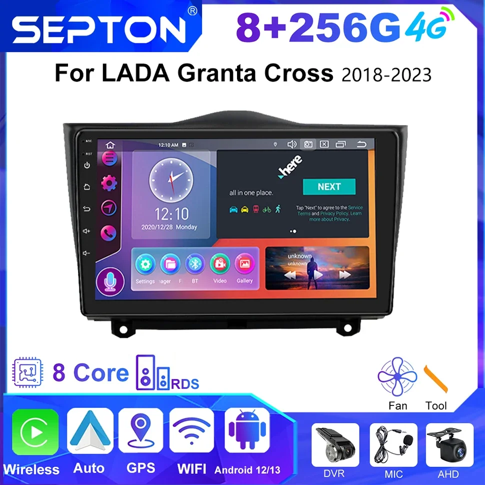 Автомобильное радио SEPTON Android 12 для LADA Granta Cross 2018-2023 мультимедийный проигрыватель