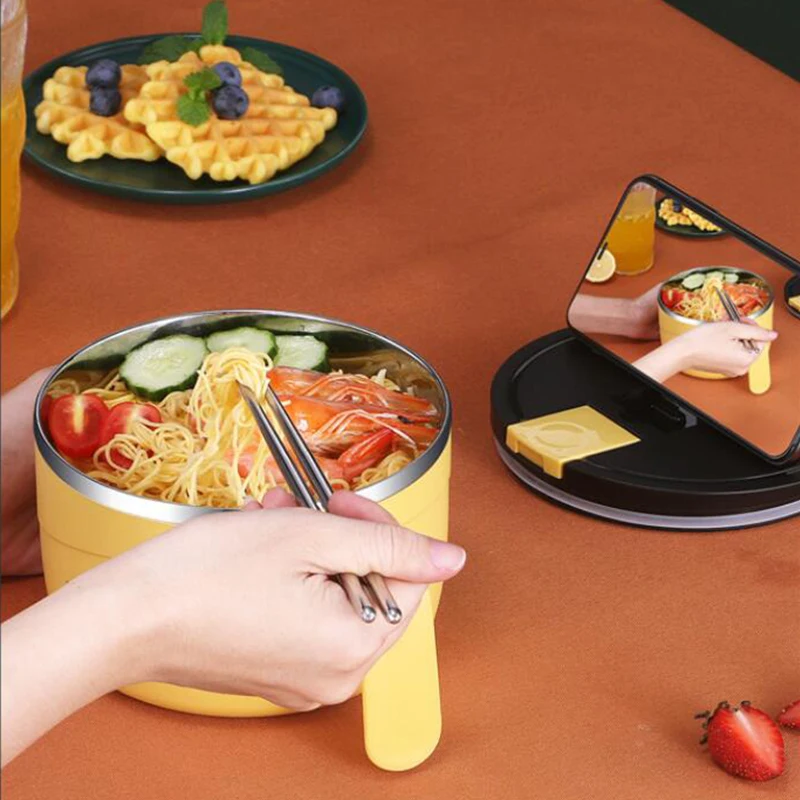 

Stainless Steel Japanese Bento Lunch Box Noodle Bowl Insulation Sealed Cover Handle Soup Cup Anti-scalding Quarters Tableware