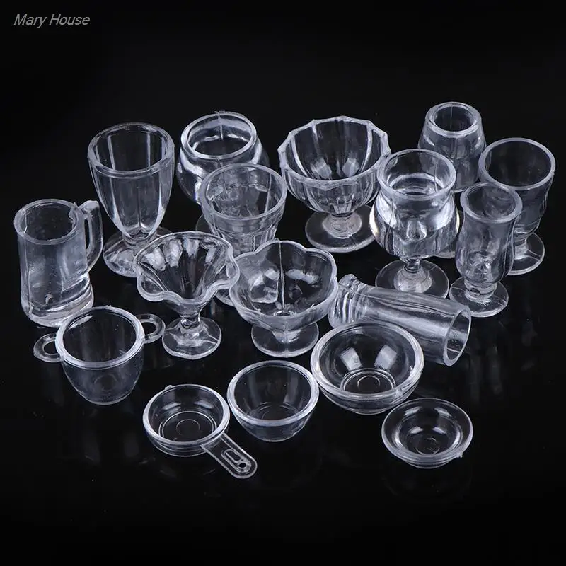 

17Pcs/Set 1:12 Dollhouse Mini Transparent DIY Pretend Play Kitchenware Toy Drink Cups Dish Tableware Miniatures