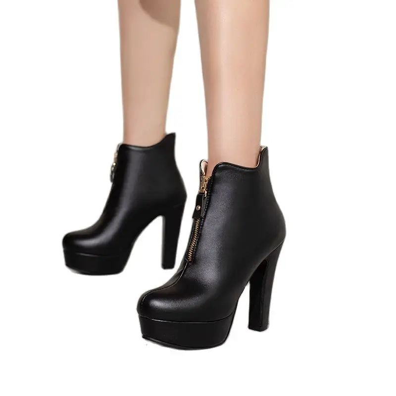 

Женские Водонепроницаемые ботильоны на платформе, синие однотонные ботильоны на молнии, на массивном каблуке, с круглым носком, большие размеры 46, 47, 48, 49, 50, для зимы, 2020