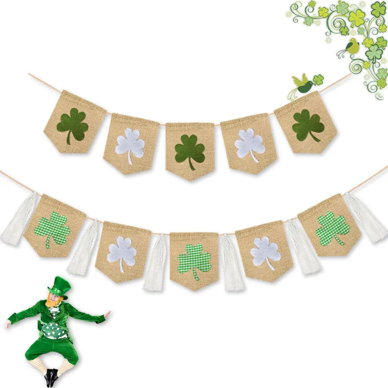 

St. Patrick'S Day Decorations Burlap Lucky Banner Four Clover Green Banner Irish Green Theme Party Decoration