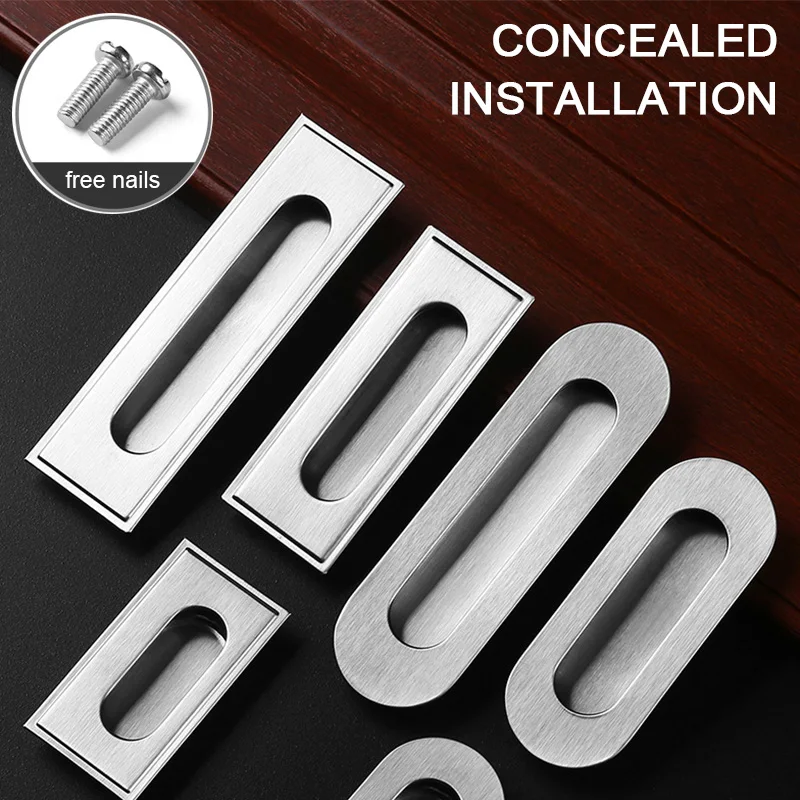 

Stainless Steel Embedded Concealed Handle Drawer Cabinet Door Sliding Invisible Moving Door Open Installation Circular Handles