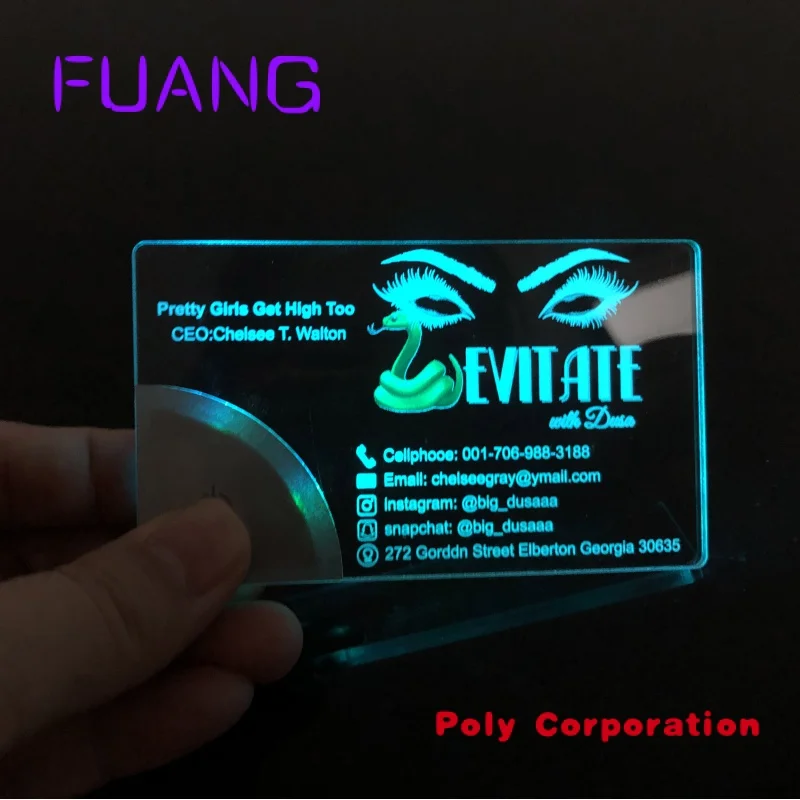 2022 NEW Luxury Business Card Customize Print LOGO Acrylic LED name Card Personalized Laser Engrave Unique Light Business Card