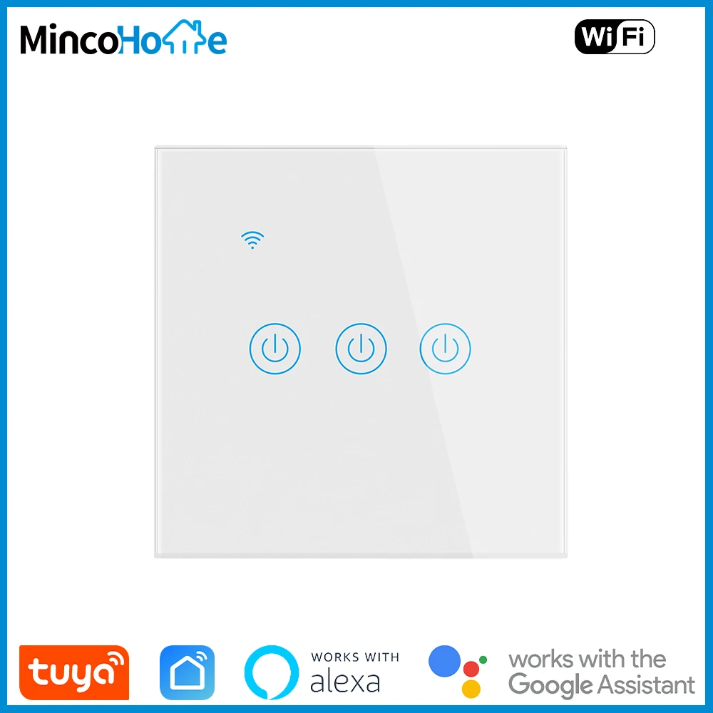 

3 Gangs Tuya Wifi Smart Lamp Switch with Touch Glass Panel, Support Voice Control, APP Intelligent Remote Control