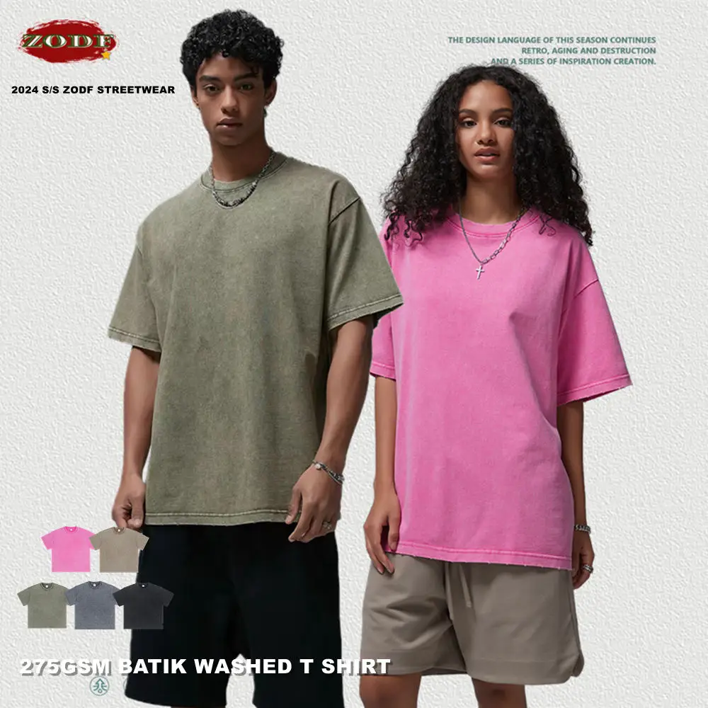 ZODF 2024 летние мужские хлопковые футболки в стиле ретро с батиком унисекс