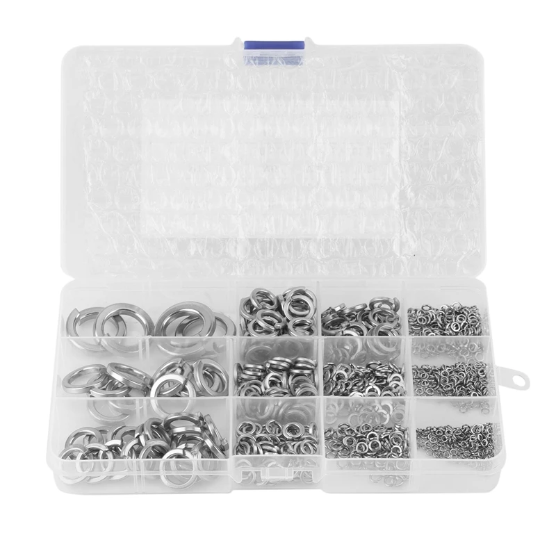 

1035Pcs M1.6 M2 M2.5 M3 M3.5 M4 M5 M6 To M16 304 Stainless Steel Spring Split Lock Washer Assortment, Elastic Gasket Set
