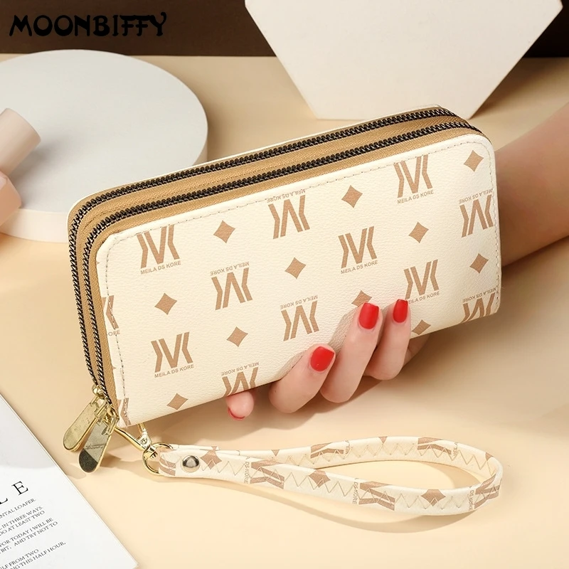 

Long Women's Wallet Female Purses Wristlet Coin Purse Card Holder Wallets Female Two Zipper Clutch Money Bag Carteras Para Mujer