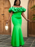 maxi dresses for women summer 2022 mermaid bodycon bare shoulder puffy ruffle bright green event homecoming gowns plus size 4xl