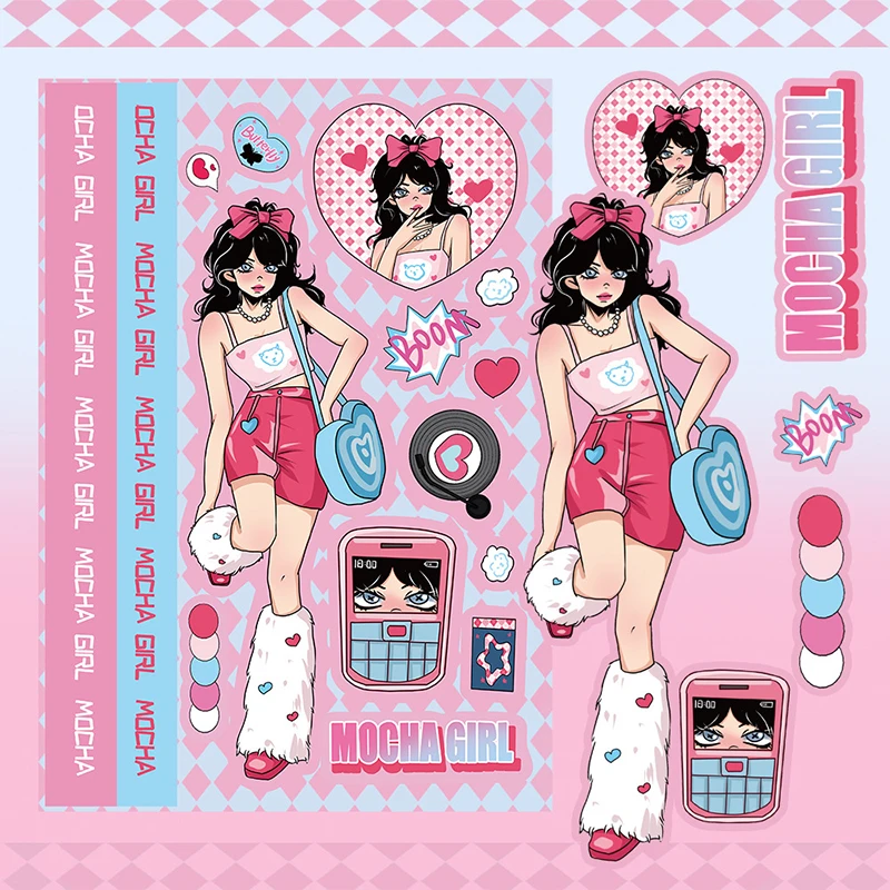 

8PCS Mocha Girl Theme Stickers DIY Laptop Notebook Skateboard Luggage Phone Graffiti Decals Sticker For Children Kid Girls Toys