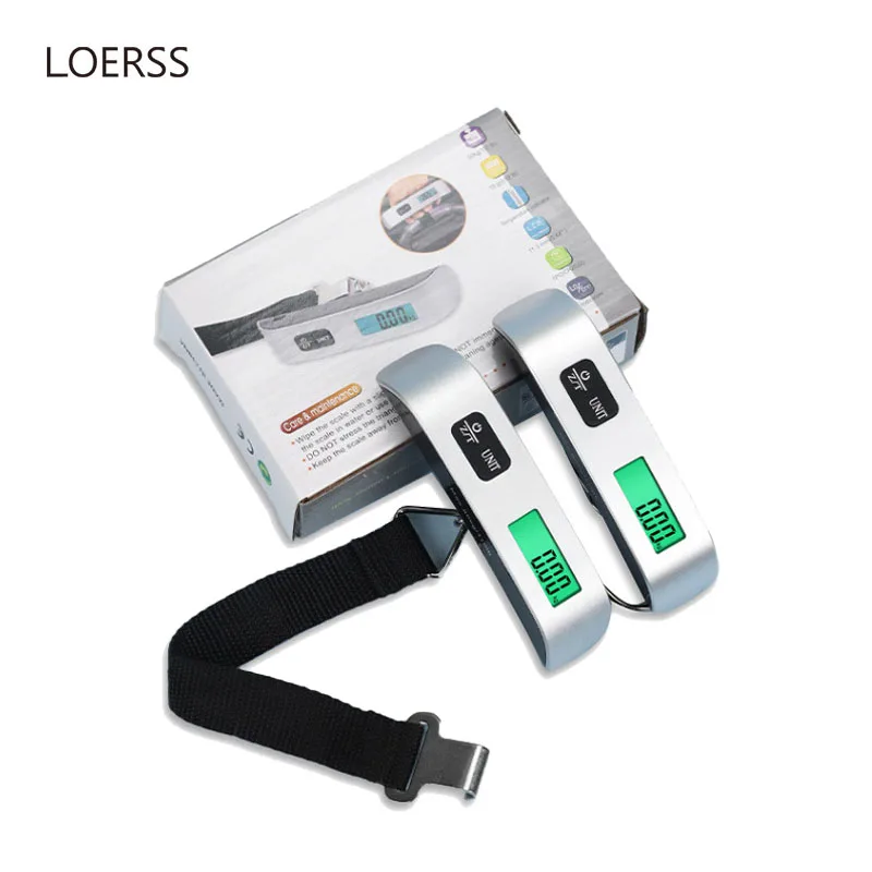 Портативные подвесные электронные весы LOERSS для багажа, цифровой ЖК-дисплей, максимальный вес 50 кг/110 фунт., инструмент для взвешивания багажа с ремнем