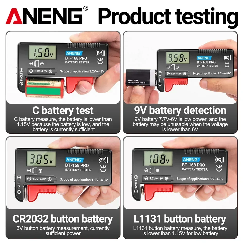 Фото Цифровой универсальный тестер батарей ANENG BT-168 PRO для проверки литиевых, AA, AAA и кнопочных батареек, анализатор нагрузки с дисплеем №4