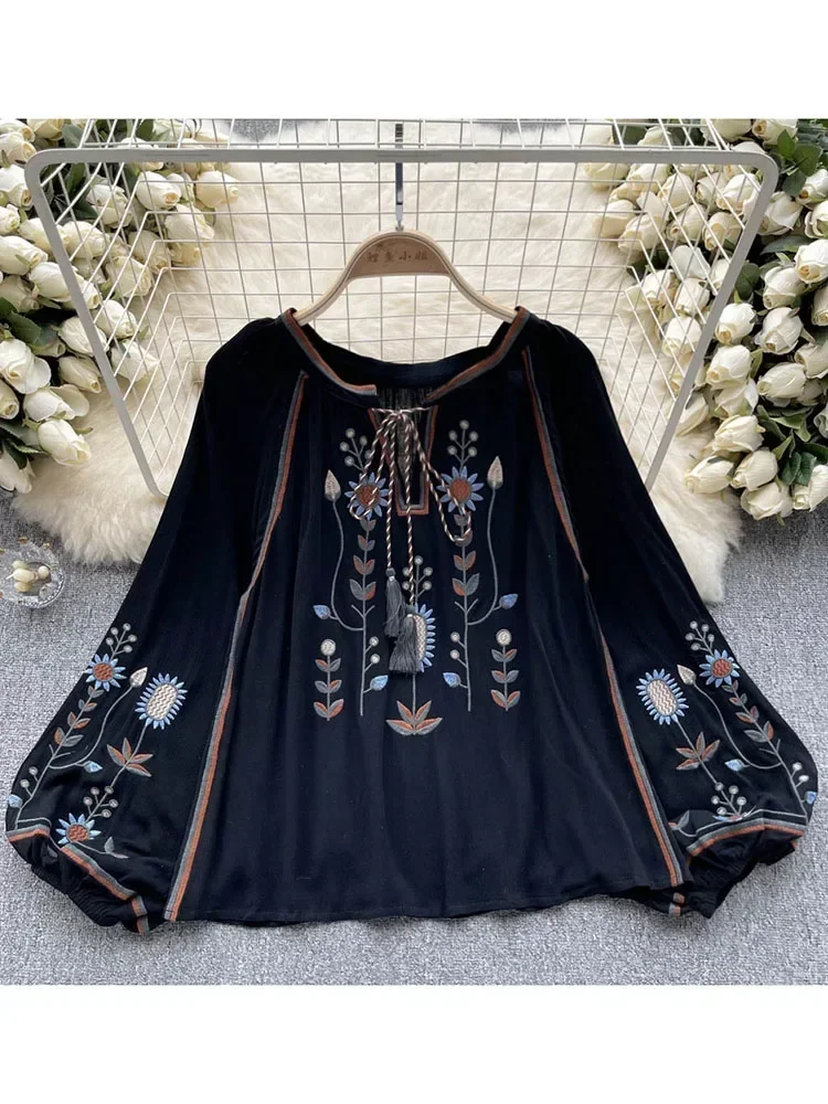 Женская Весенняя блузка в богемном стиле рубашка с рукавами-фонариками и