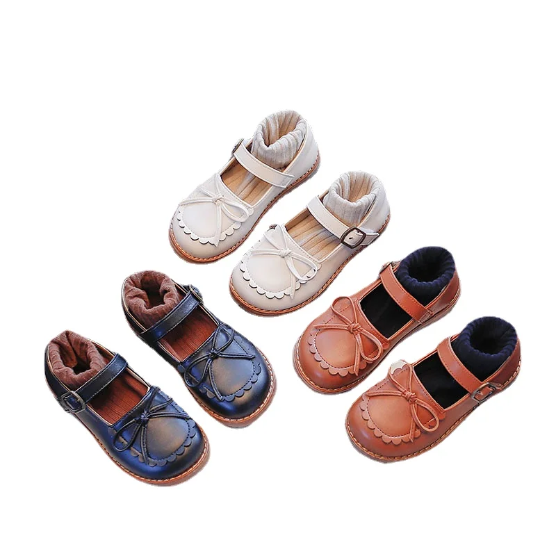 

Кожаные туфли для девочек, новинка весны, повседневная обувь с бантом для студентов, обувь принцессы для девочек на мягкой подошве, модная детская обувь