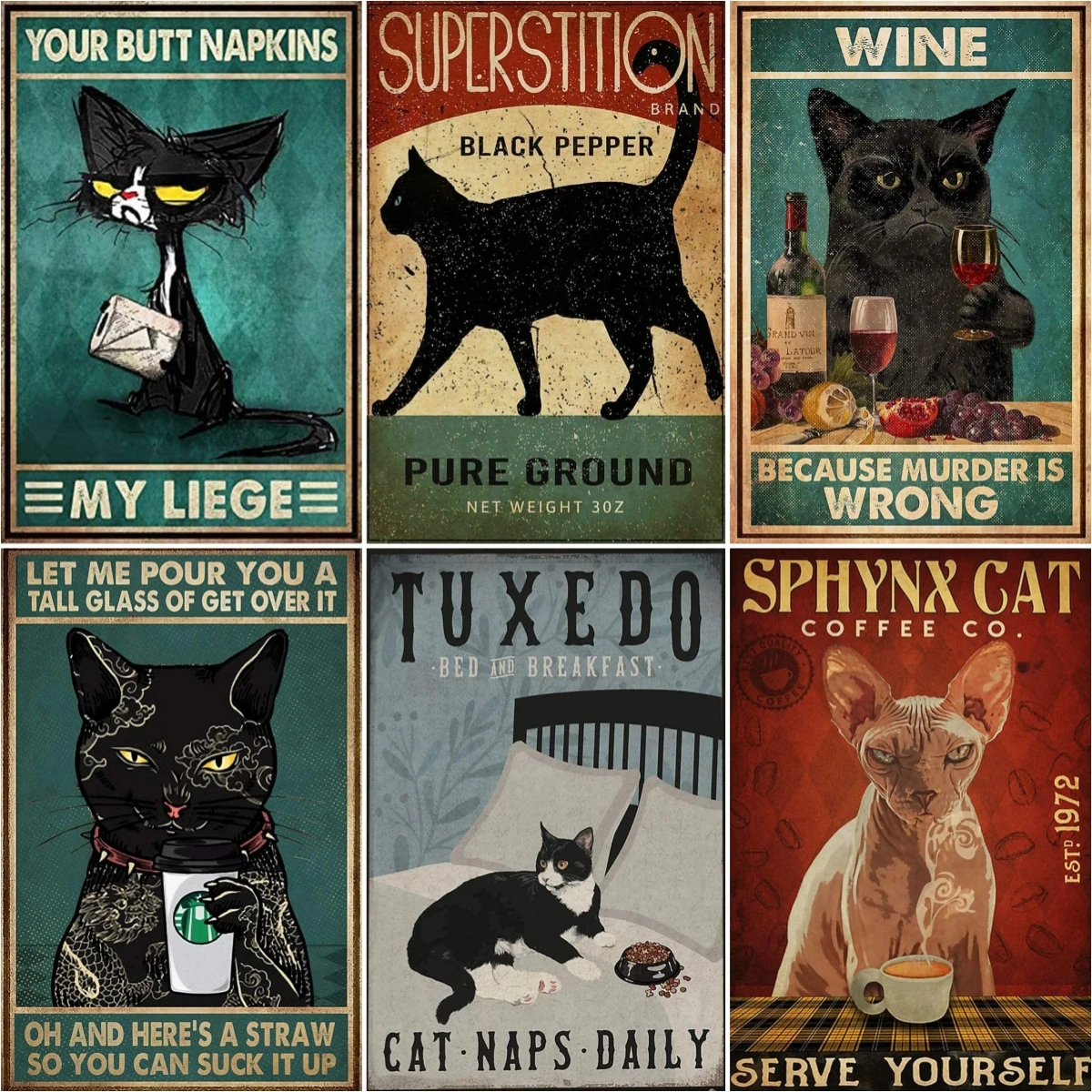 

Винтажный знак кошки Декор Сфинкс Кошка соирис Кот искусство для дома Бар Кофе Кухня Настенный декор домашний декор металлический арт жест...