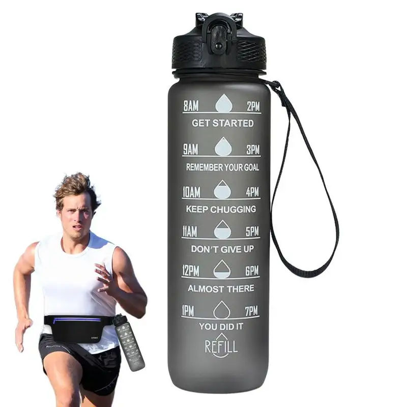 

Портативная бутылка для воды, мотивирующая Питьевая Бутылка, Спортивная бутылка для воды с маркером времени, 1 л, чашка с градиентом, соломенная чашка