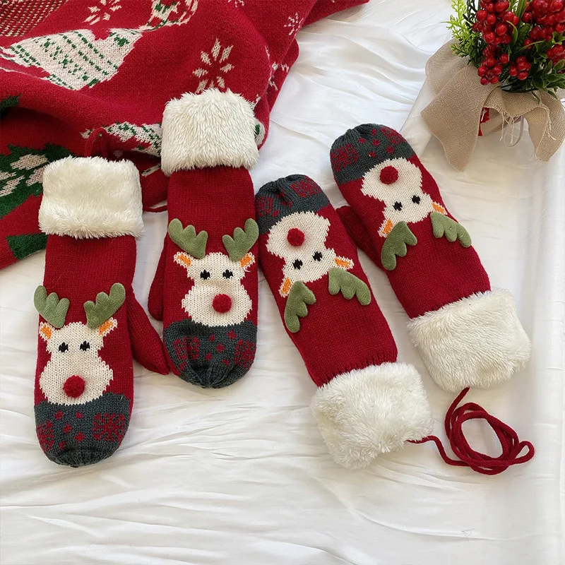 

Новинка 2022, рождественские перчатки с мультипликационным рисунком для милых девушек-студенток зимой; Теплые и плотные набивные новогодние подарки