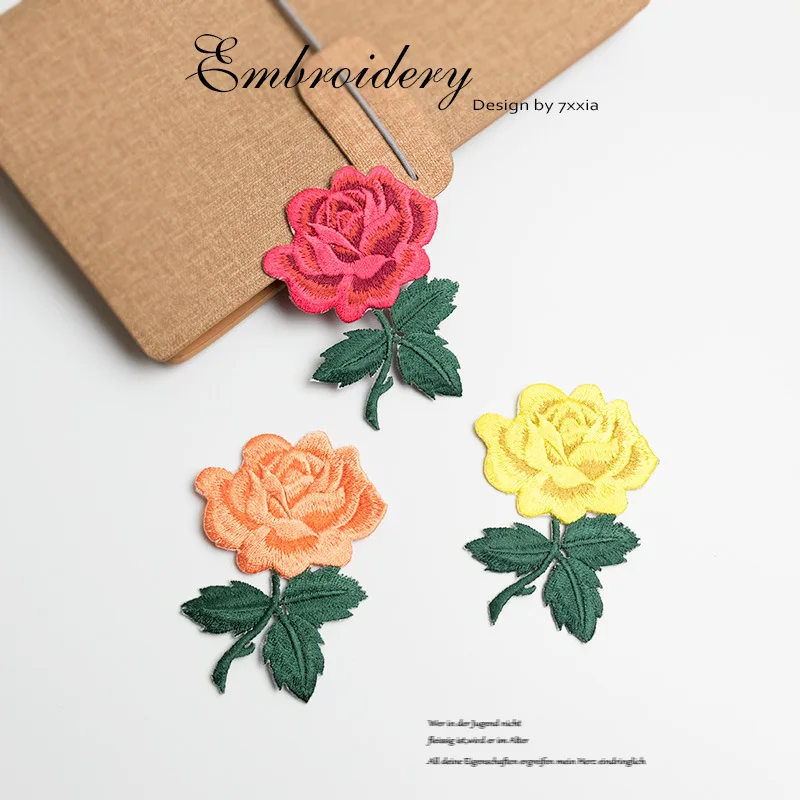 

Embroidered Rose Flower Cloth Patch Appliqué Pattern Iron On Fabric Sticker Subsidy Hole Repair Jeans Heat-adhesive Colorful