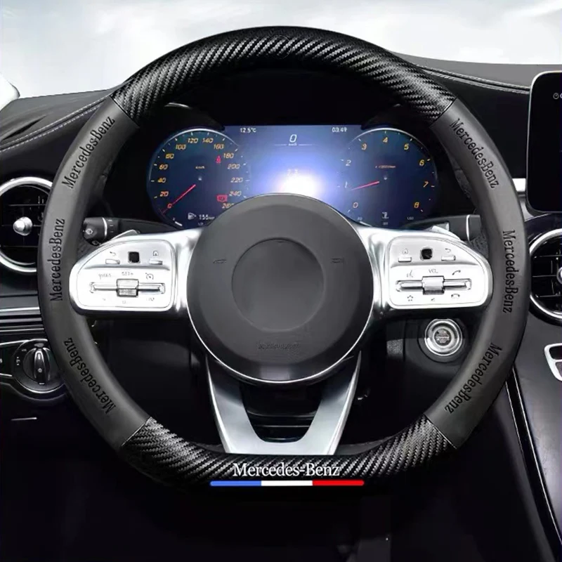 

For Mercedes-Benz Cars Carbon Fiber Leather Steering Wheel Cover AMG CES GLC-Class W211 W213 W205 X253 W204 GLK W251