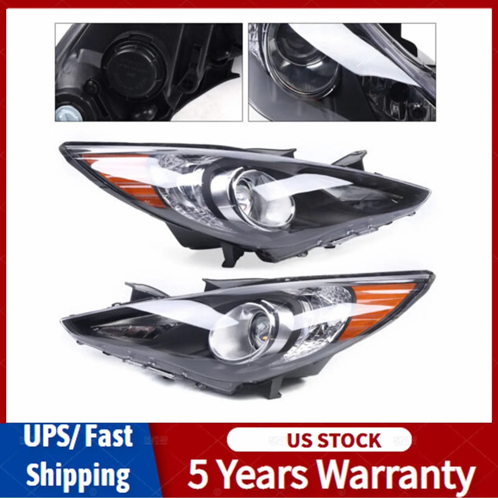 

1 Pair Headlights Left & Right Halogen Headlamps Assembly 92101-3Q000 For 2011 2012 2013 2014 Hyundai Sonata