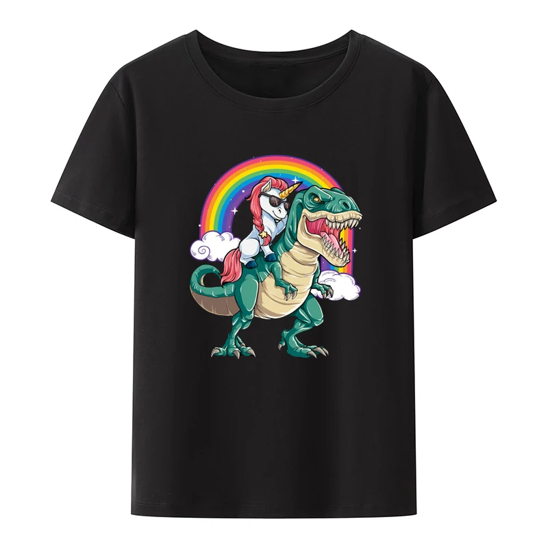 

Unicorns Dinosaur T Rex Cotton T-Shirts Rainbow Unicorns Creative Leisure Casual Roupas Masculinas Camiseta Hombre Humor Loose
