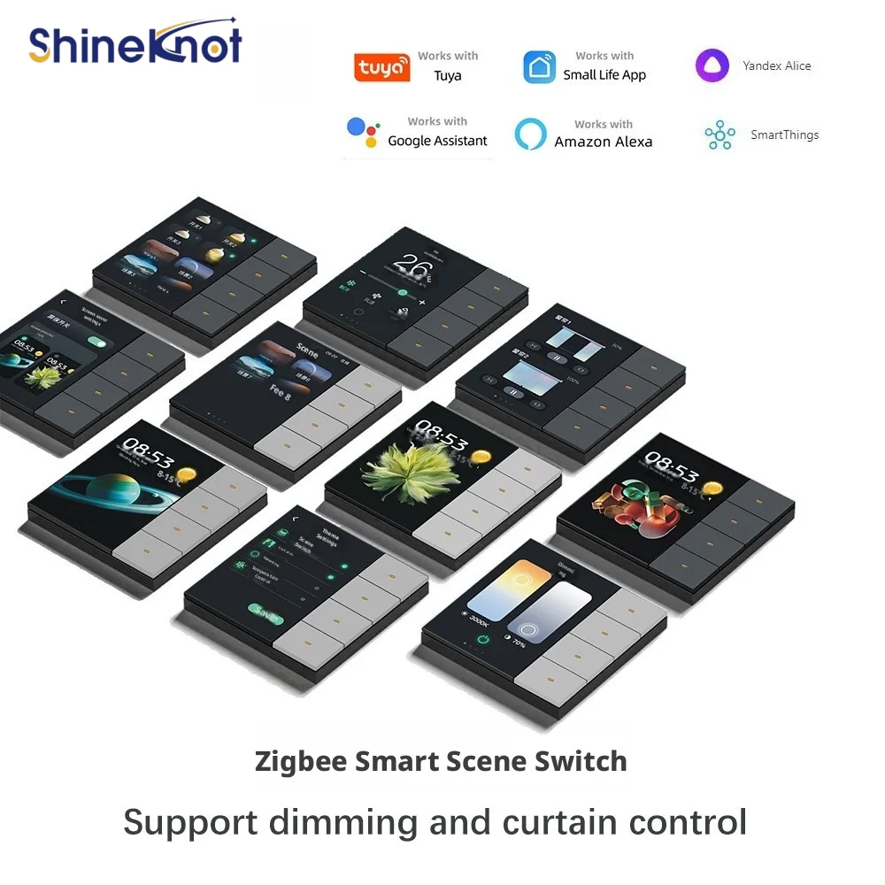 Фото Умный выключатель Shineknot Tuya с 3,5-дюймовым экраном и 4-значной кнопкой Zigbee для управления всем домом, управление умным домом №5