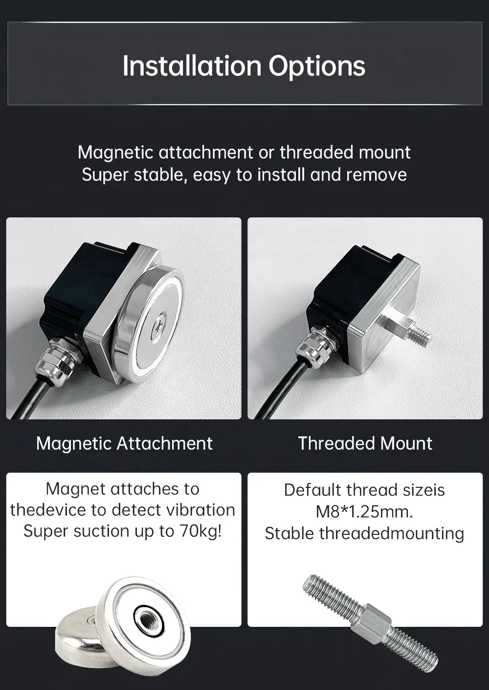 WTVB01-485 IPX8 водонепроницаемый датчик вибрации Modbus RTU 3-осевой (XYZ) виброперемещение +