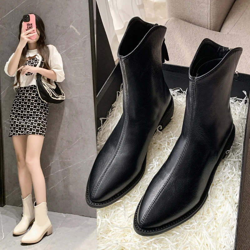 

Осенне-зимние женские Ботинки, Ботильоны, женские черные ботинки, короткие казаксы, сапоги, женская обувь на высоком каблуке