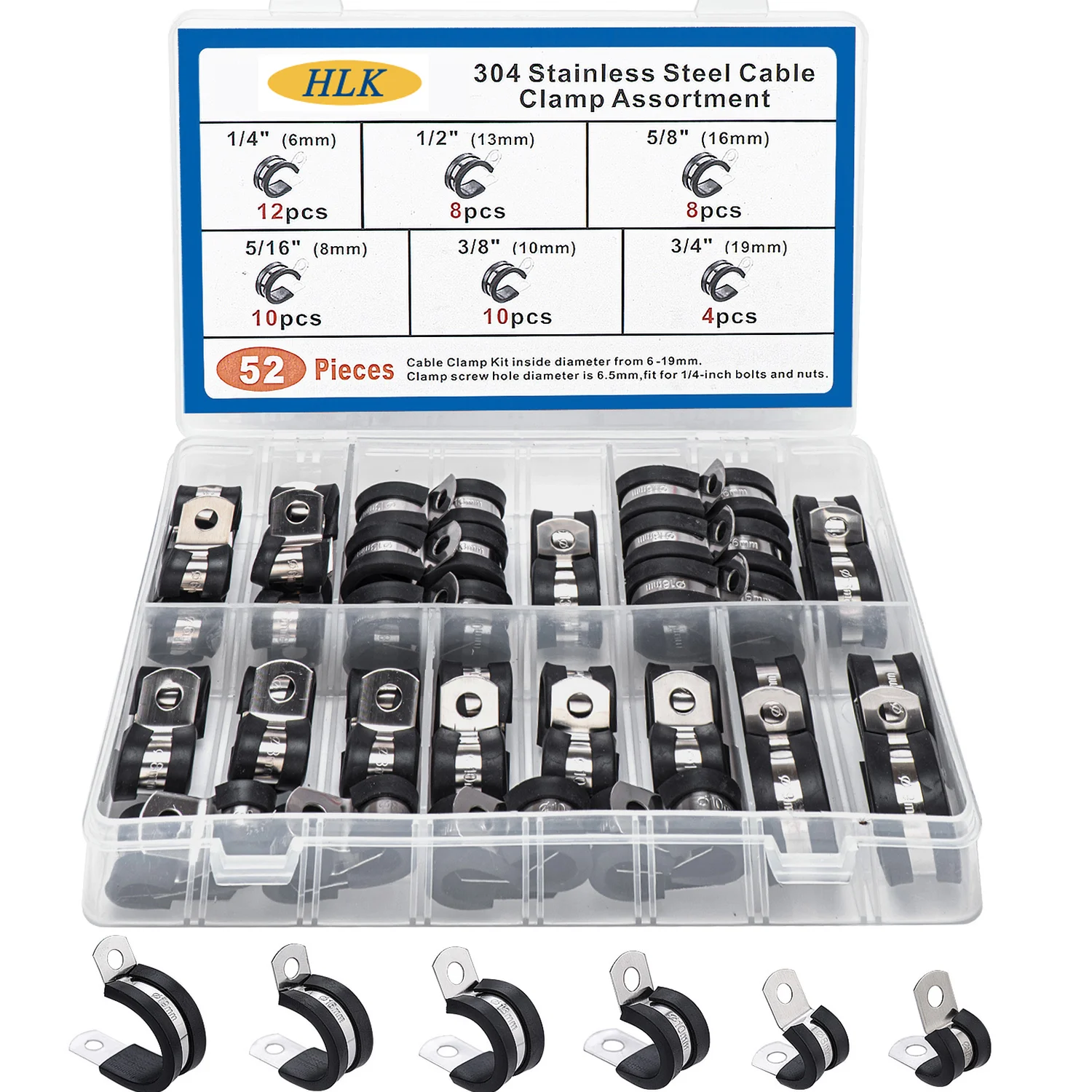 Набор для сортировки кабеля с 52 зажимами резиновый зажим из нержавеющей стали 304 6